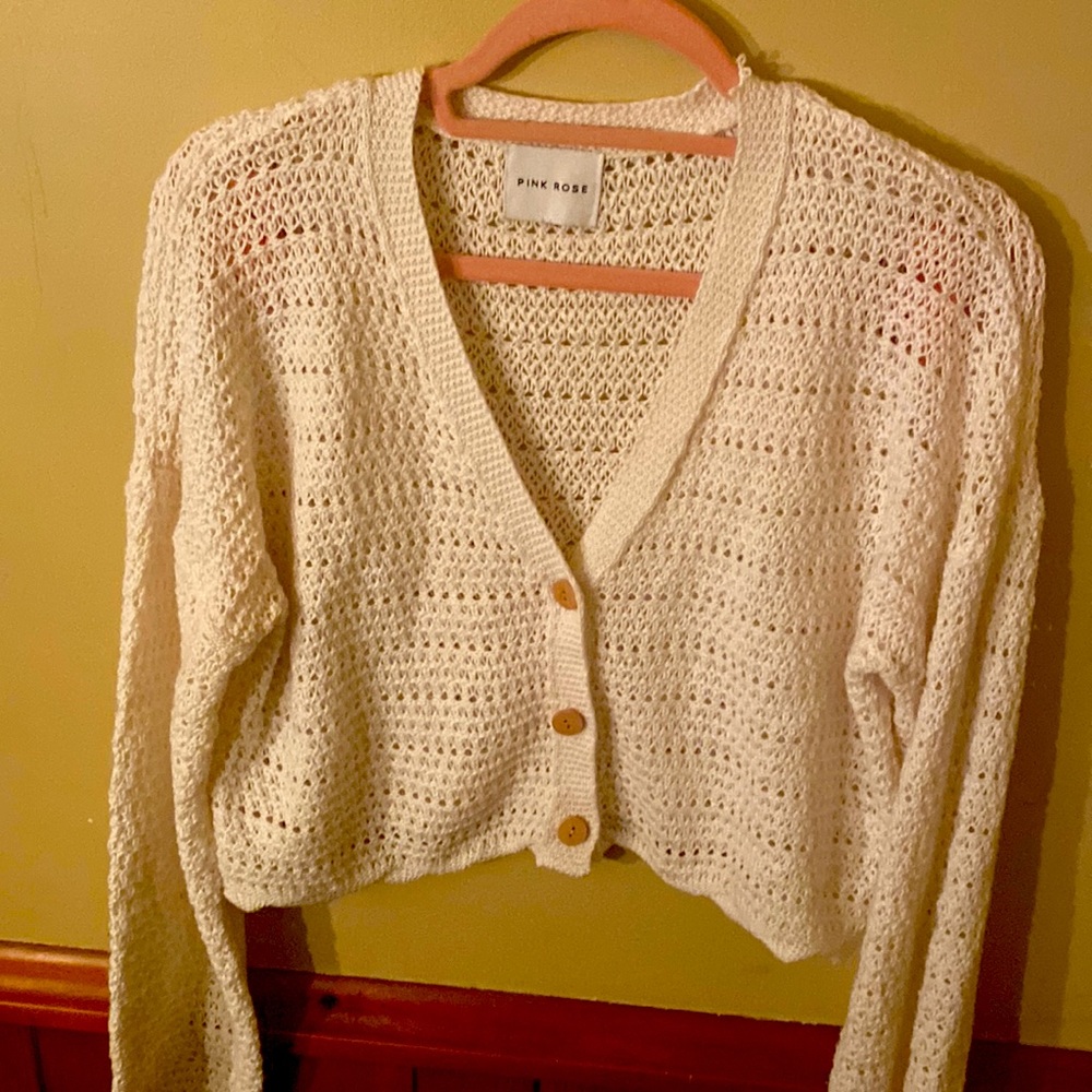 Pink rose midi cream 3 button cardigan